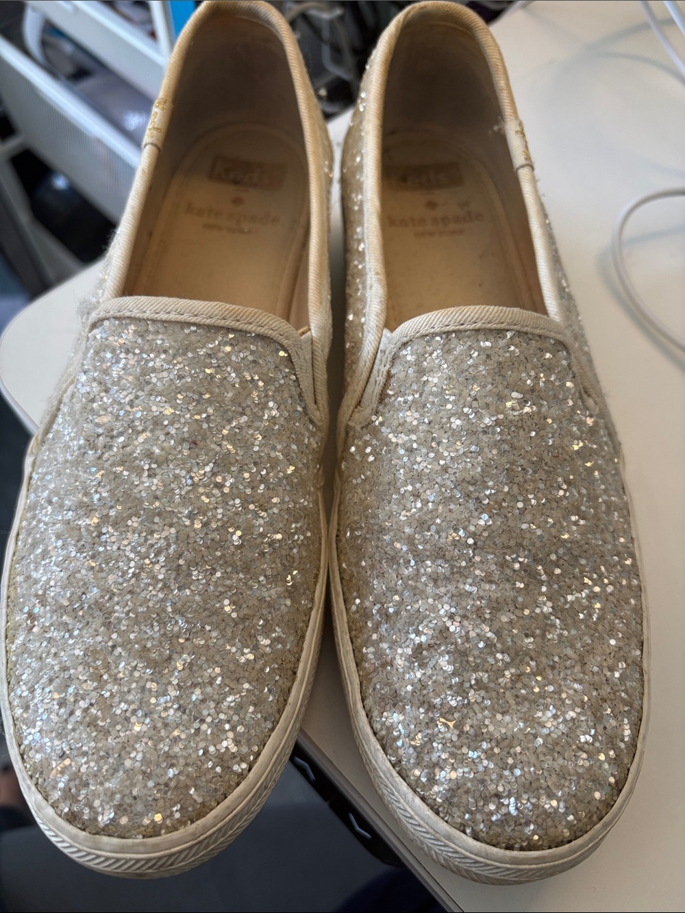 kate spade x Keds Silver Glitter Slip-On Sneakers